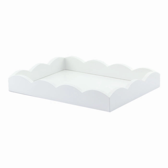 Addison Ross Lacquered Scalloped Small Tray (White) 11x8 Decorative Trays cheap sale