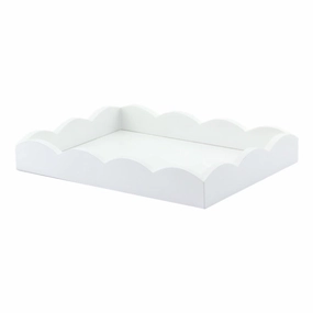 Addison Ross Lacquered Scalloped Small Tray (White) 11x8 Decorative Trays cheap sale