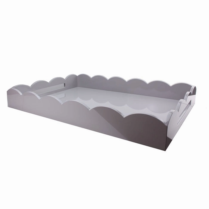 Addison Ross Lacquered Scalloped Tray (Chiffon Gray) 26x17 Decorative Trays cheap sale