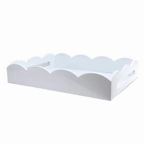 Addison Ross Lacquered Scalloped Tray (White) 17x13 Decorative Trays cheap sale