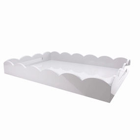 Addison Ross Lacquered Scalloped Tray (White) 26x17 Decorative Trays cheap sale