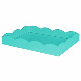 Addison Ross Lacquered Small Scalloped Ottoman Tray (Turquoise) 11x8 Decorative Trays cheap sale
