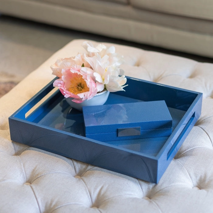 Addison Ross Lacquered Tray (Blue Shagreen) 16x14