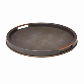 Addison Ross Large Round Anthracite Faux Shagreen Tray Decorative Trays cheap sale