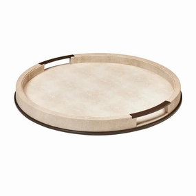 Addison Ross Large Round Ecru Faux Shagreen Tray Decorative Trays cheap sale