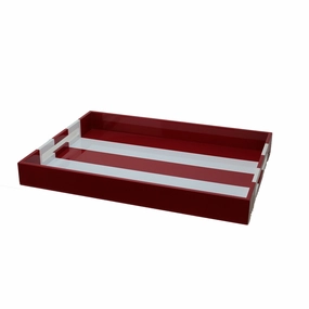 Addison Ross Striped Large Lacquered Ottoman Tray (Burgundy) 22x16 Decorative Trays cheap sale