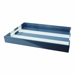 Addison Ross Striped Large Lacquered Ottoman Tray (Denim Blue) 22x16 Decorative Trays cheap sale