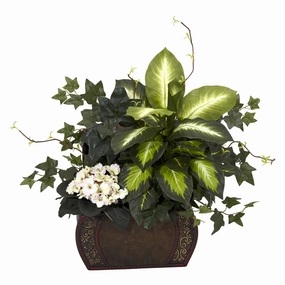 African Violet Dieffenbachia & Ivy w/Chest Silk Plant Faux Florals online special