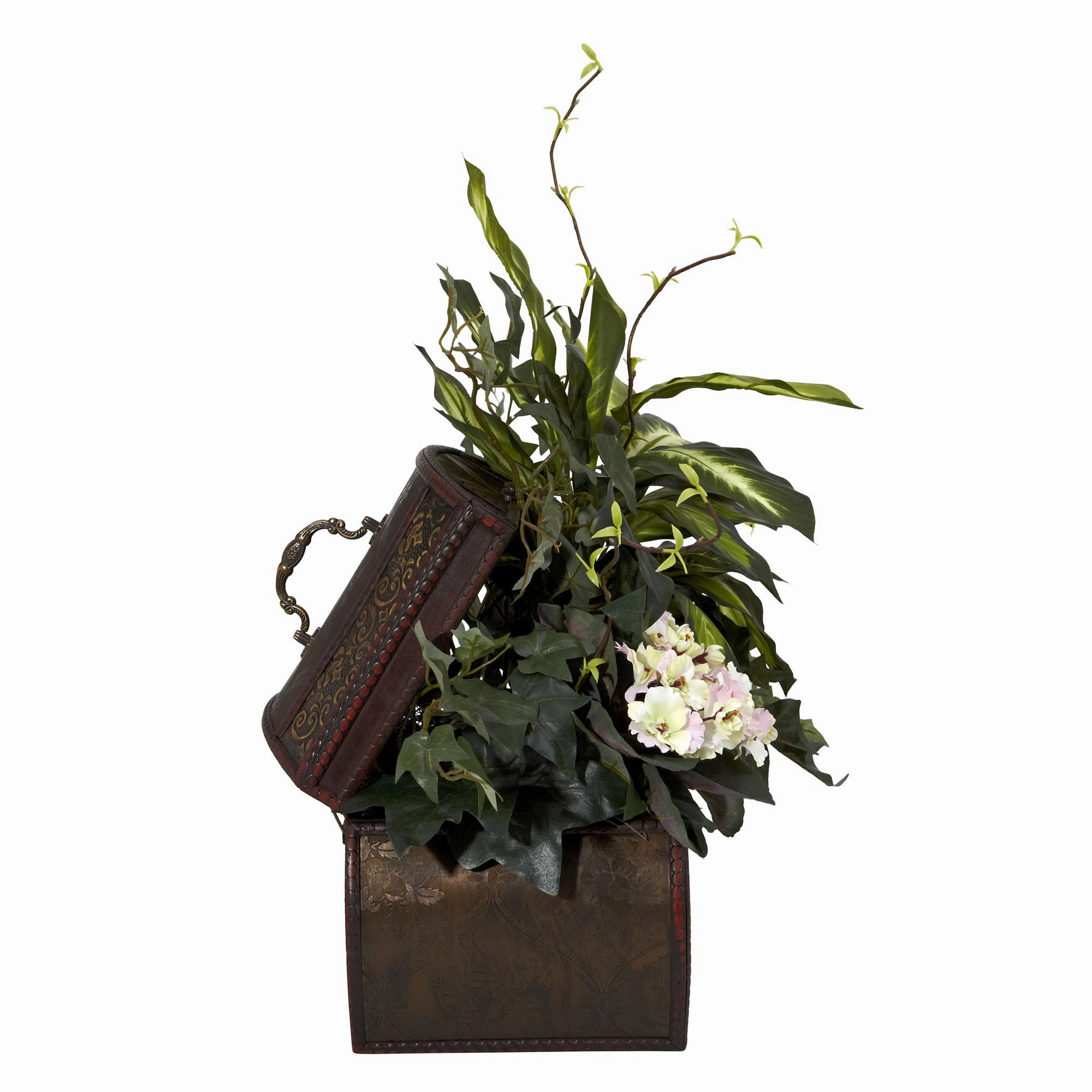African Violet Dieffenbachia & Ivy w/Chest Silk Plant