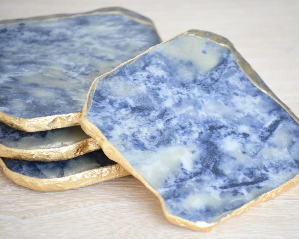 agate glass coaster blue