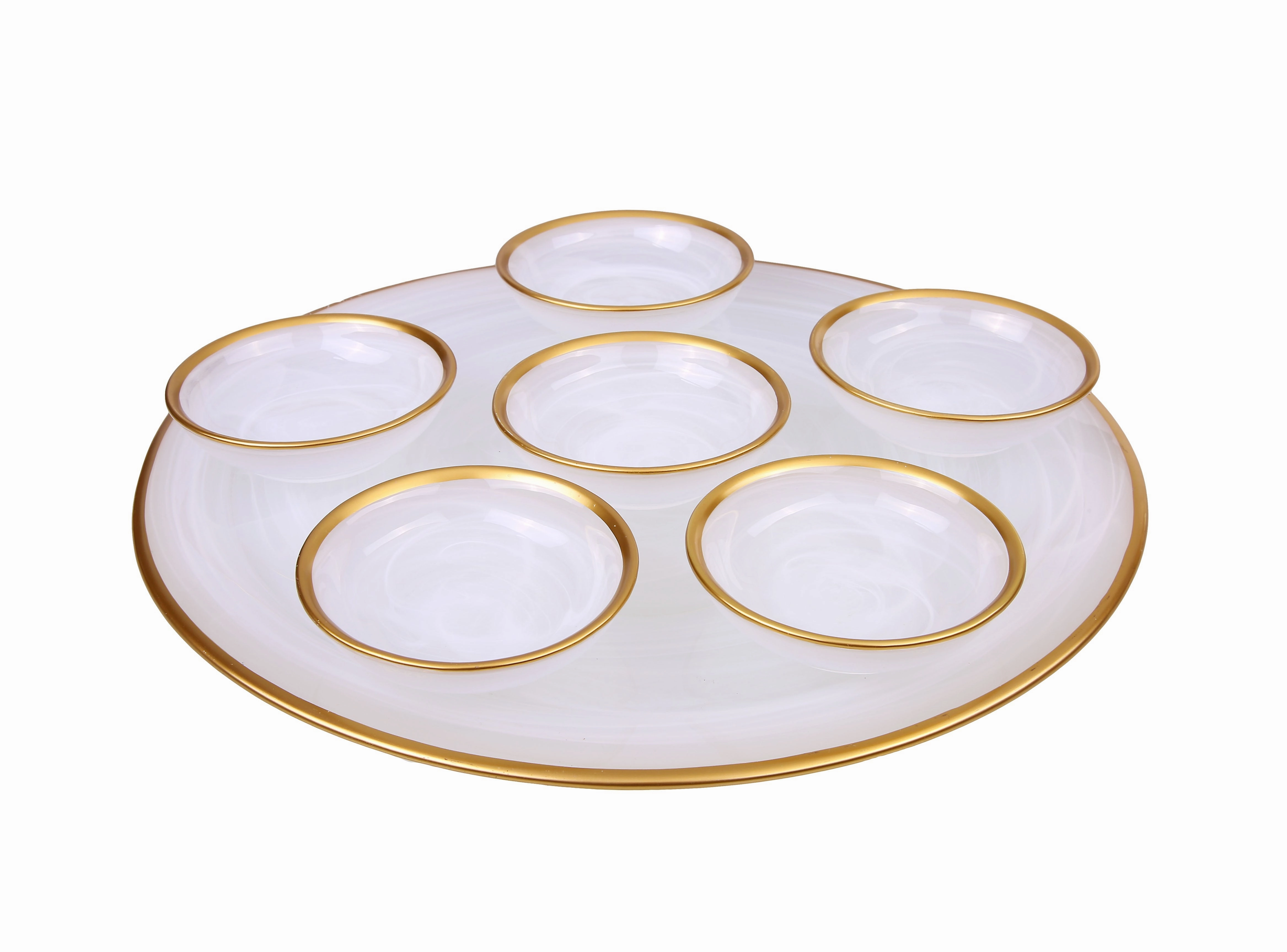Alabaster White Seder Plate With Gold Rim - 12.75"D X 4.25"H Serveware deals online