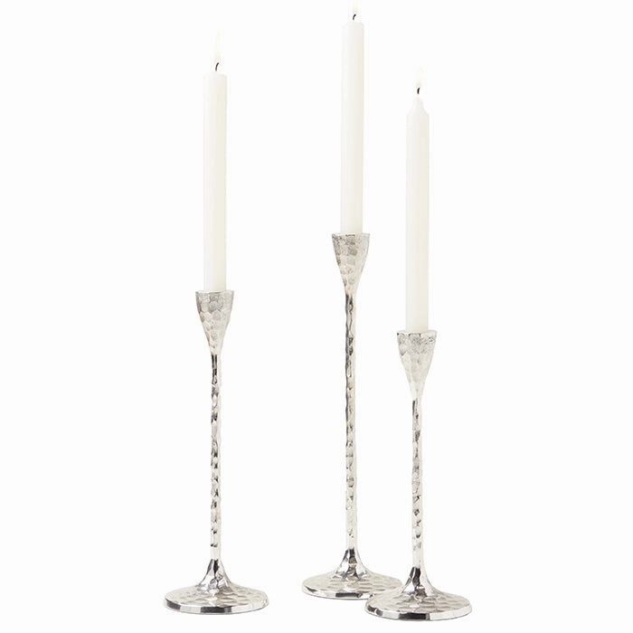 Alina Hammered Brass Candle Holders Set/3 (Silver)