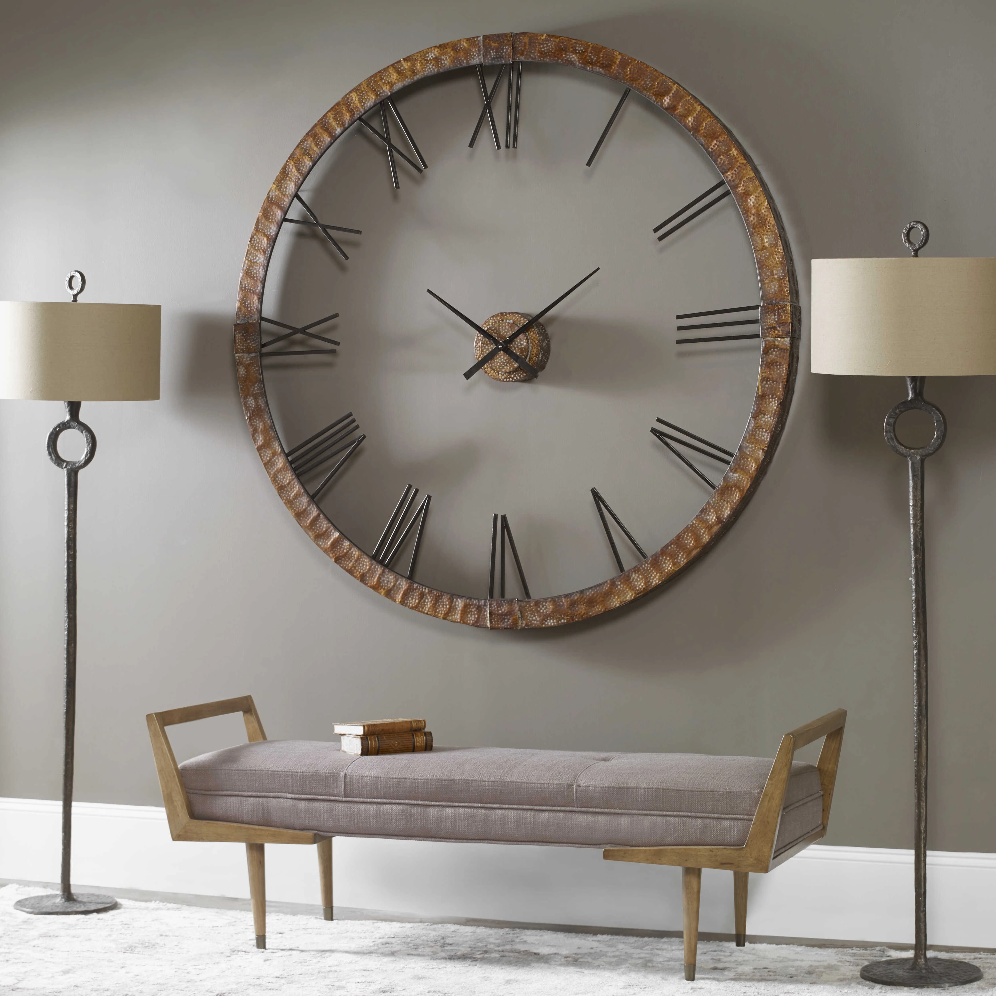 Amarion Wall Clock Hammered Copper w/Light Gray Wash/Aged Black Clocks decor discount