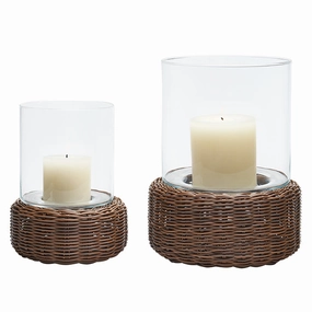 Amity Faux Rattan Hurricane (Chestnut) Candle Holders discount collection