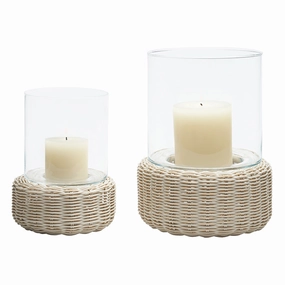 Amity Faux Rattan Hurricane (White) Candle Holders discount collection