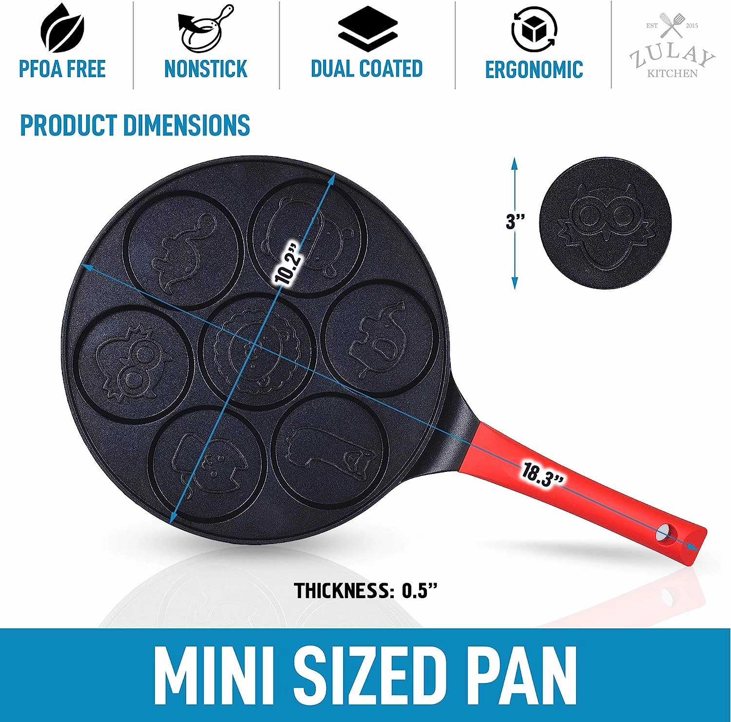 Animal Face Designs Pancake Pan Nonstick Surface & Comfortable Handle