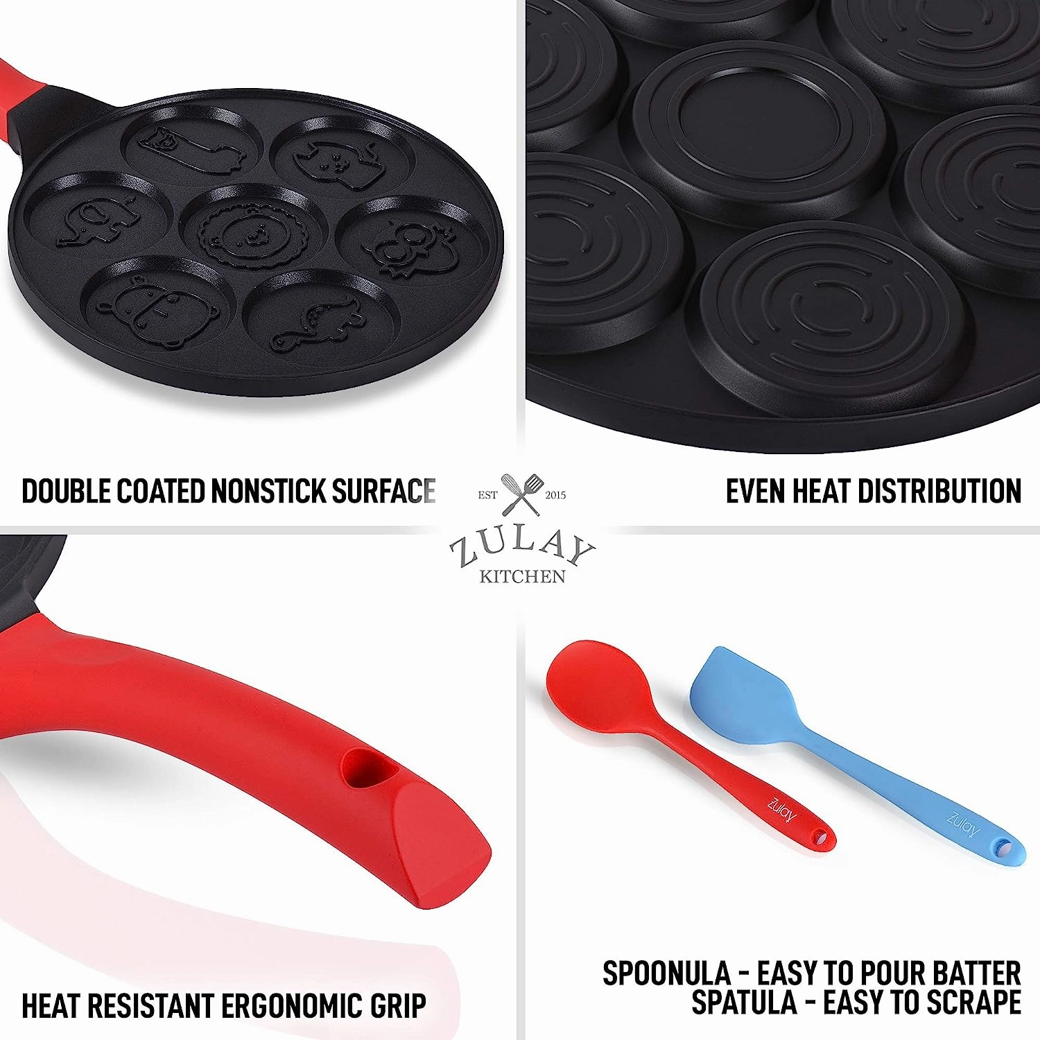 Animal Face Designs Pancake Pan Nonstick Surface & Comfortable Handle