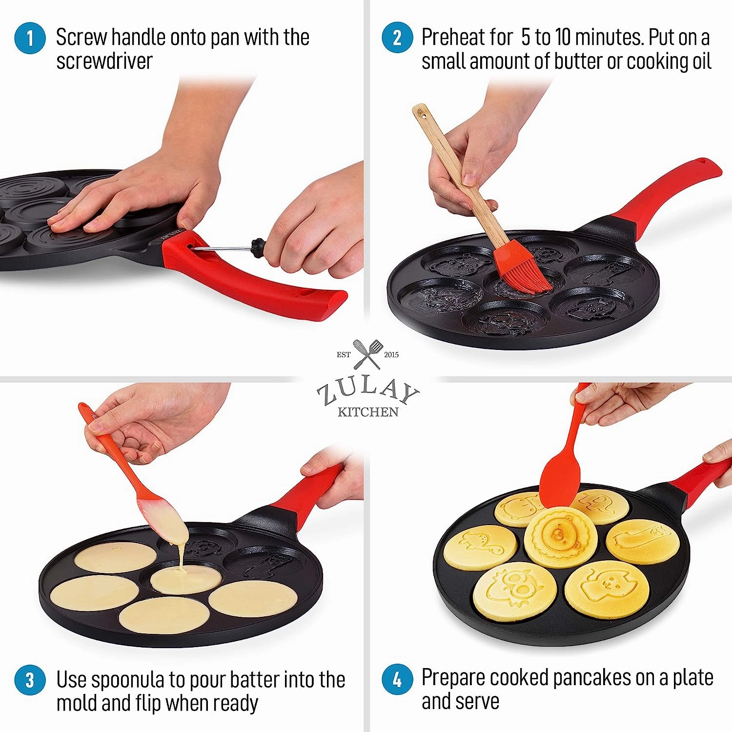 Animal Face Designs Pancake Pan Nonstick Surface & Comfortable Handle