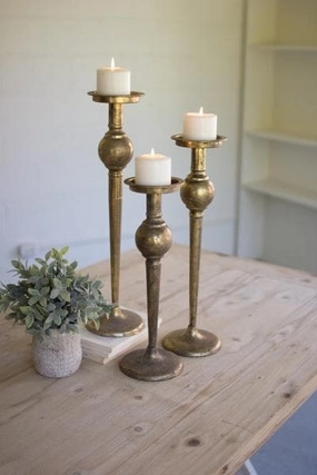 Antique Brass Finish Candle Stands Set/3 Candle Holders discount collection
