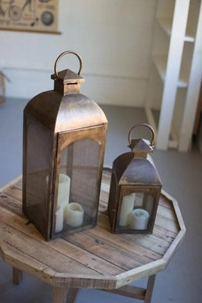 Antique Bronze Lanterns Set/2 Candle Holders discount collection