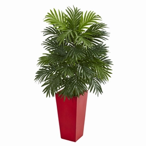 Areca Palm Artificial Plant in Red Planter Faux Florals home florals discount