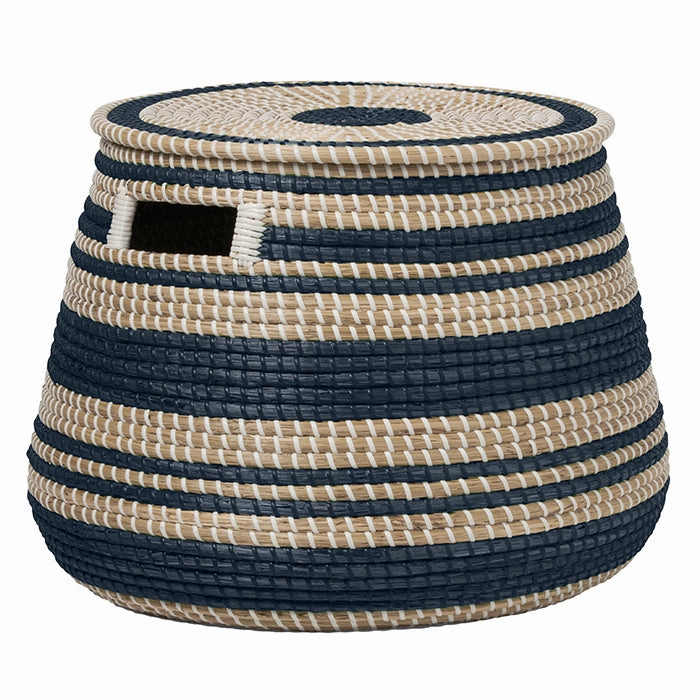 Arley Seagrass Basket With Lid (Blue/Natural) Decorative Baskets clearance deals