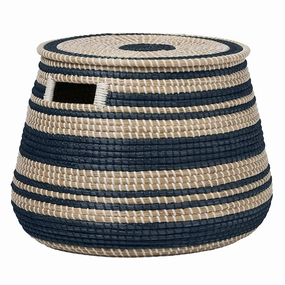 Arley Seagrass Basket With Lid (Blue/Natural) Decorative Baskets clearance deals