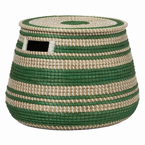 Arley Seagrass Basket With Lid (Green/Natural) Decorative Baskets clearance deals