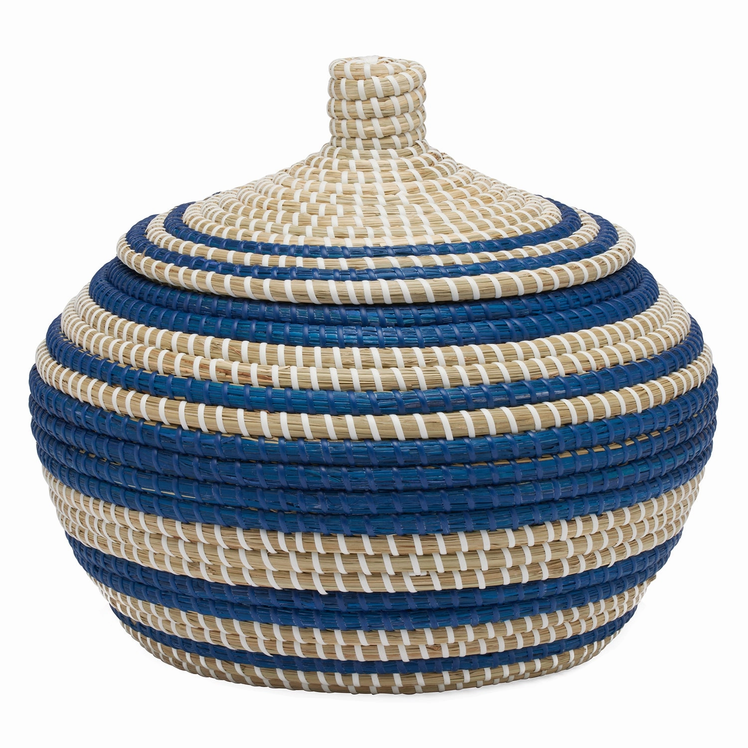 Arley Seagrass Baskets With Lid (Blue/Natural) Set/2