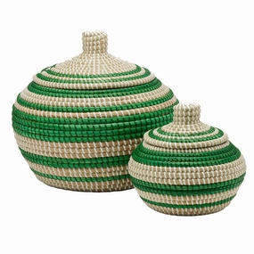 Arley Seagrass Baskets With Lid (Green/Natural) Set/2 Decorative Baskets clearance deals