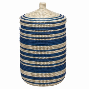 Arley Seagrass Hamper With Lid (Blue/Natura) Decorative Baskets clearance deals