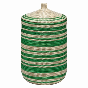 Arley Seagrass Hamper With Lid (Green/Natural) Decorative Baskets clearance deals
