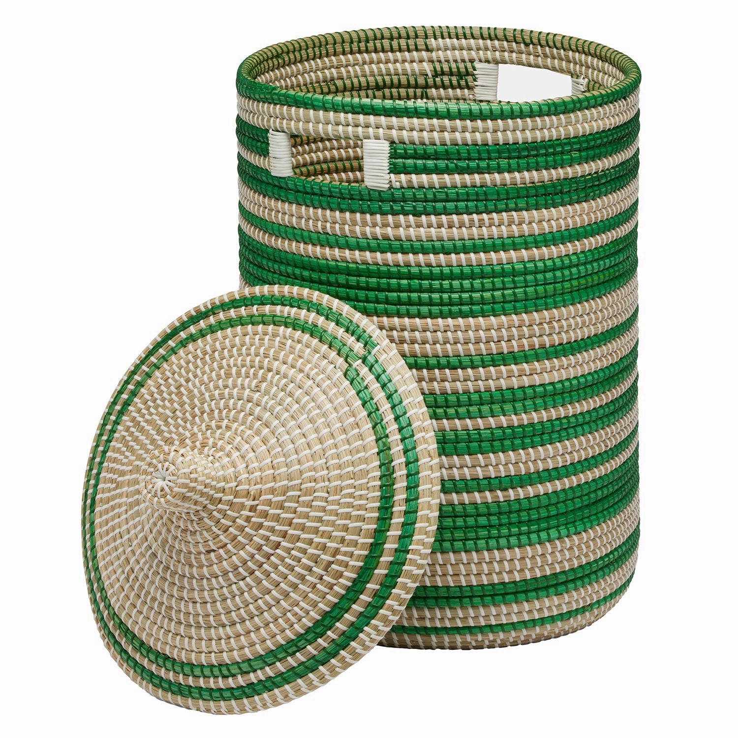Arley Seagrass Hamper With Lid (Green/Natural)