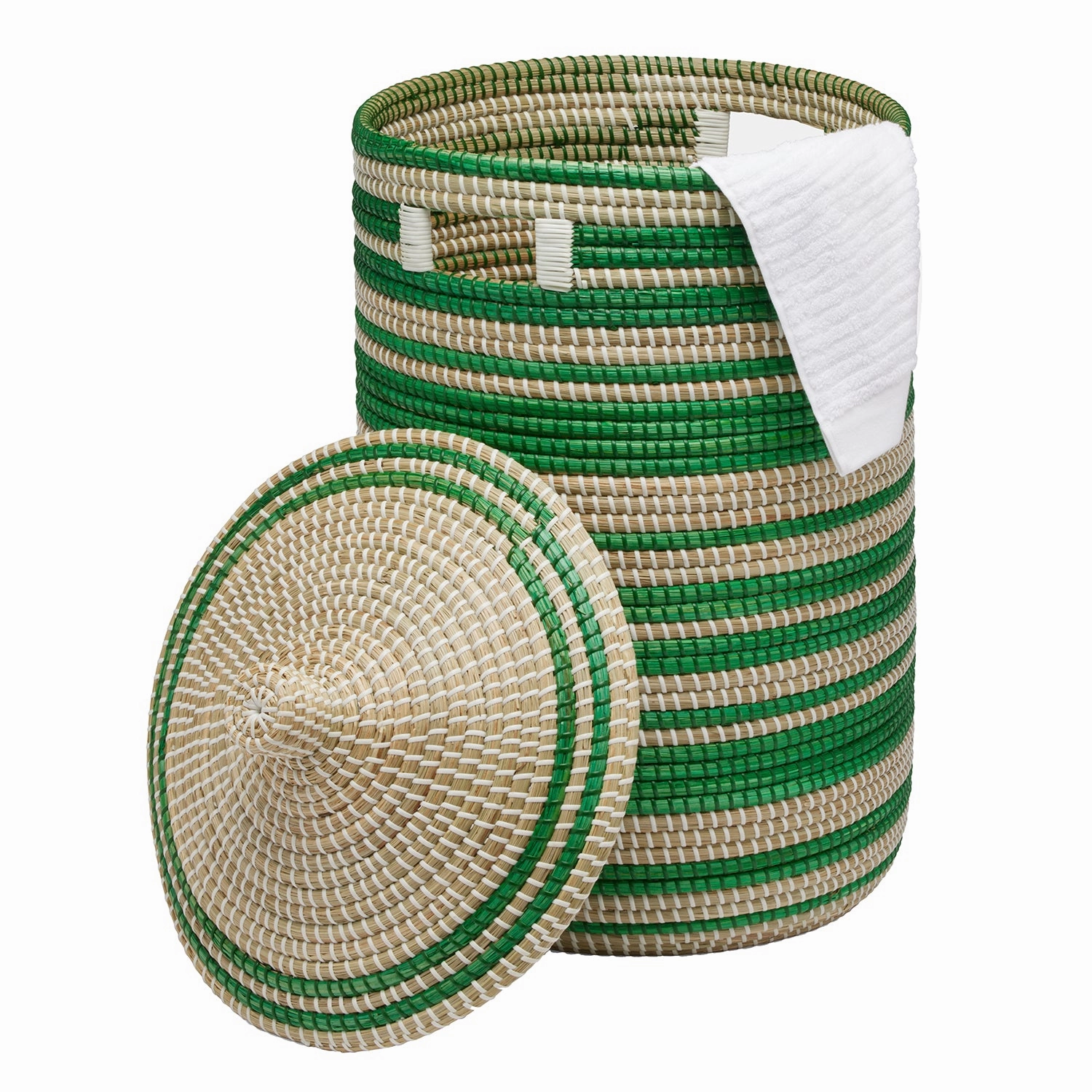 Arley Seagrass Hamper With Lid (Green/Natural)