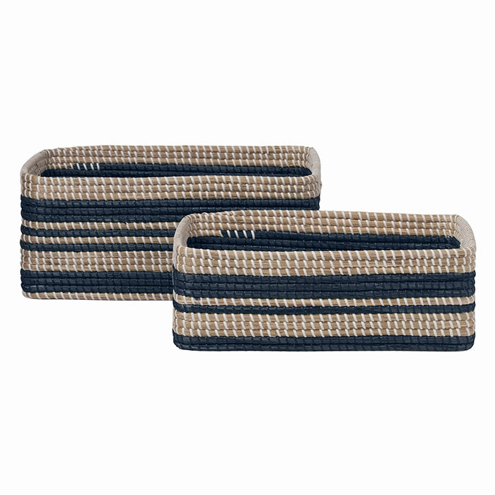 Arley Seagrass Rectangle Basket Set/2 (Blue/Natural) Decorative Baskets clearance deals