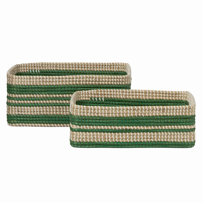 Arley Seagrass Rectangle Basket Set/2 (Green/Natural) Decorative Baskets clearance deals