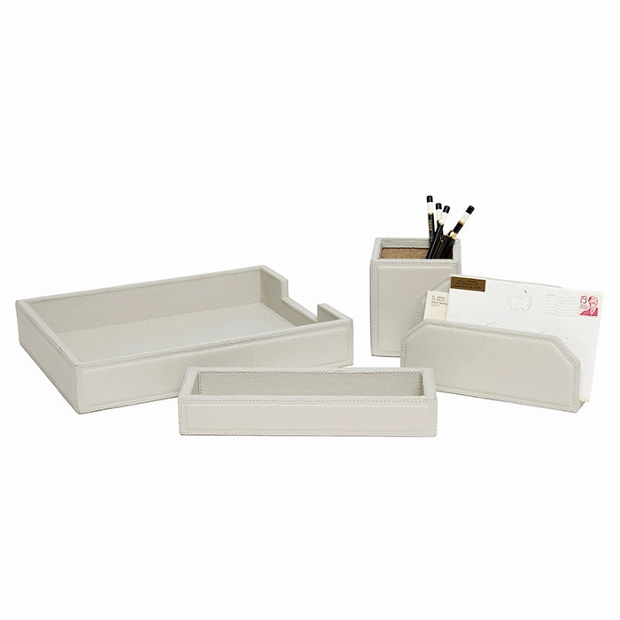 Asby Light Gray Full-Grain Leather Office Accessory Set/4 Home Decor Office Organization Convenient shopping