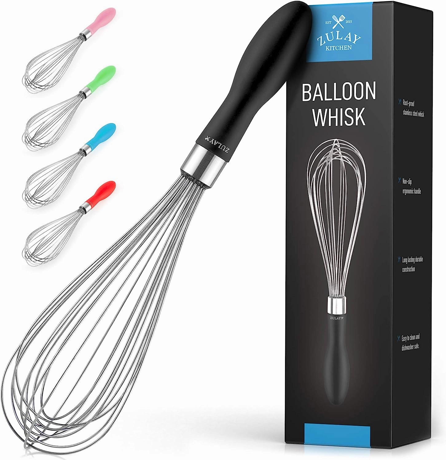 Balloon Stainless Steel Whisk with Soft Silicone Handle (12 inch)