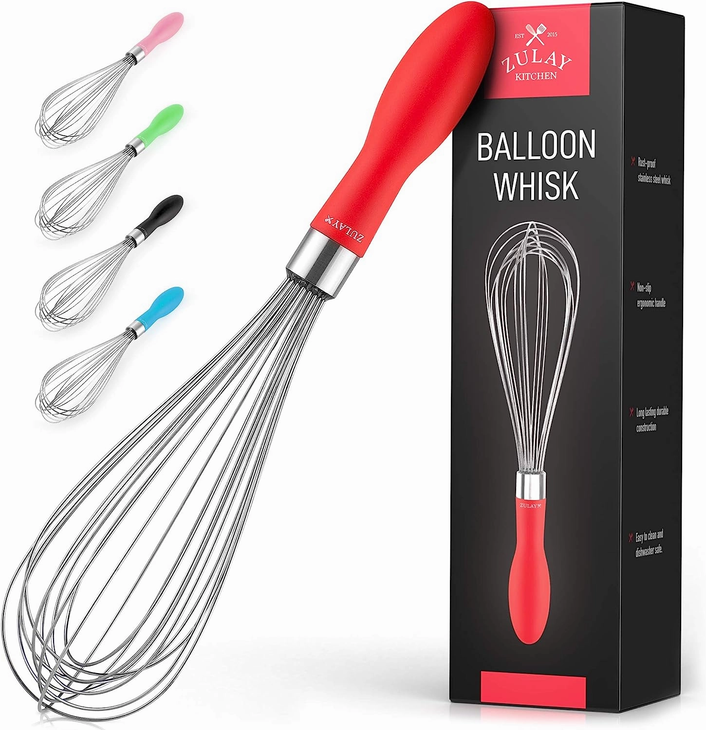 Balloon Stainless Steel Whisk with Soft Silicone Handle (12 inch)