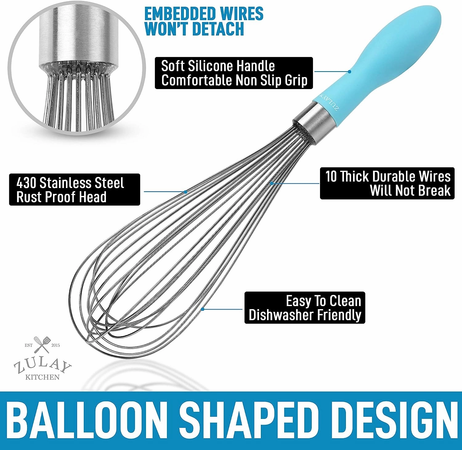 Balloon Stainless Steel Whisk with Soft Silicone Handle (12 inch)