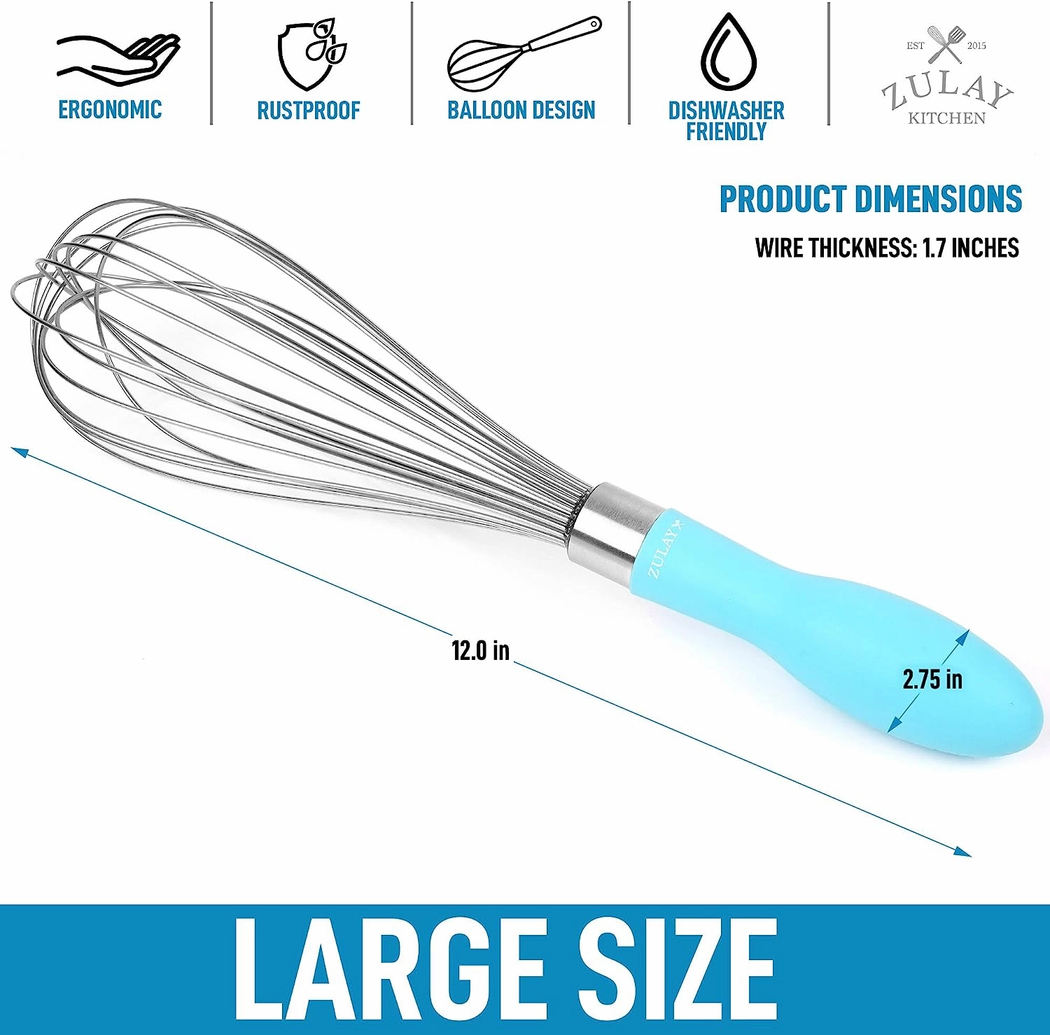 Balloon Stainless Steel Whisk with Soft Silicone Handle (12 inch)