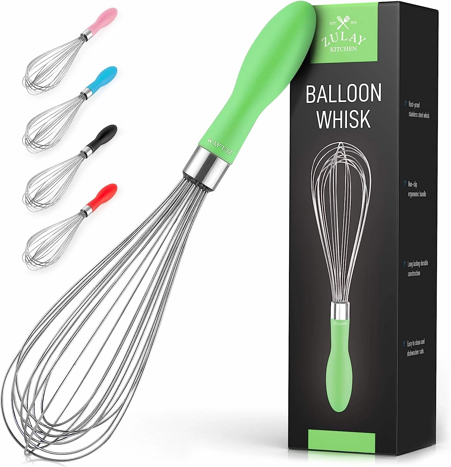 Balloon Stainless Steel Whisk with Soft Silicone Handle (12 inch)