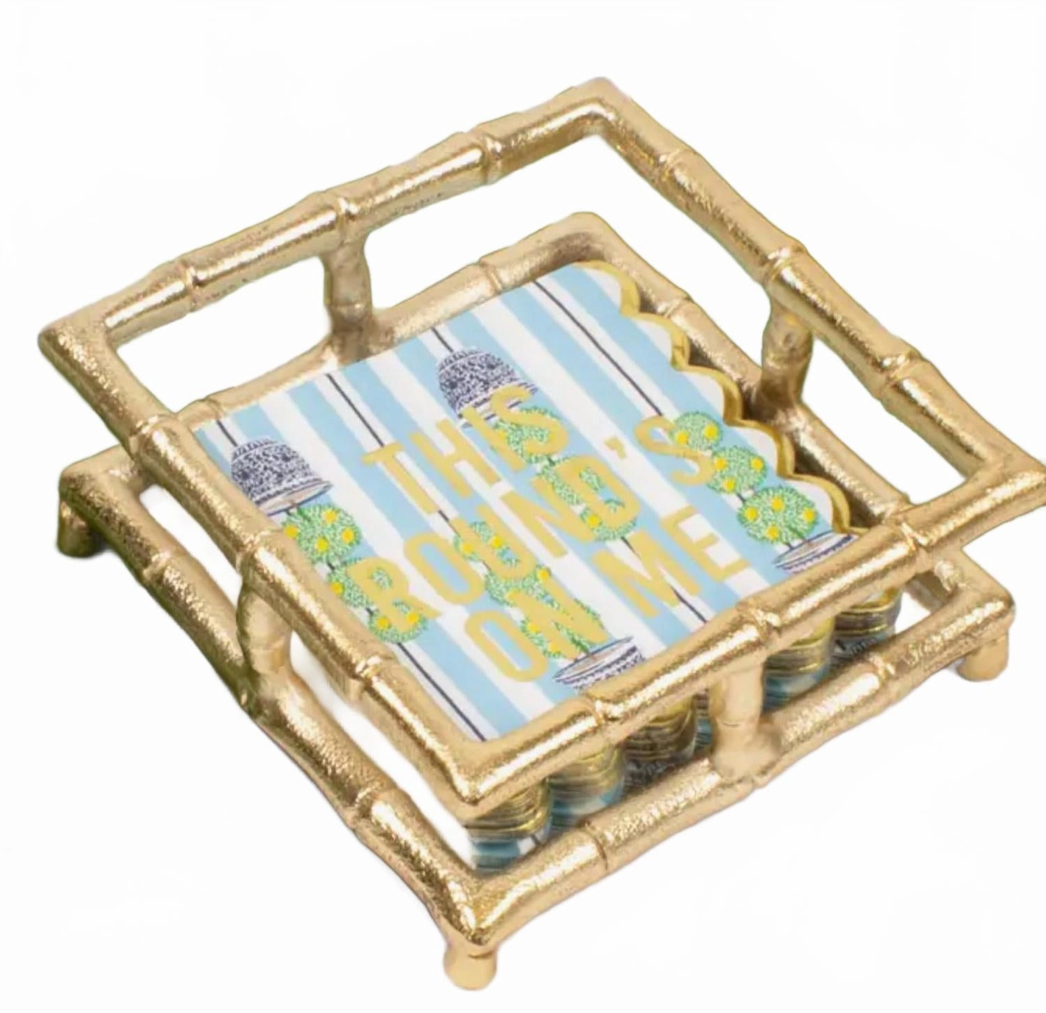Bamboo Cocktail Napkin Tray In Gold