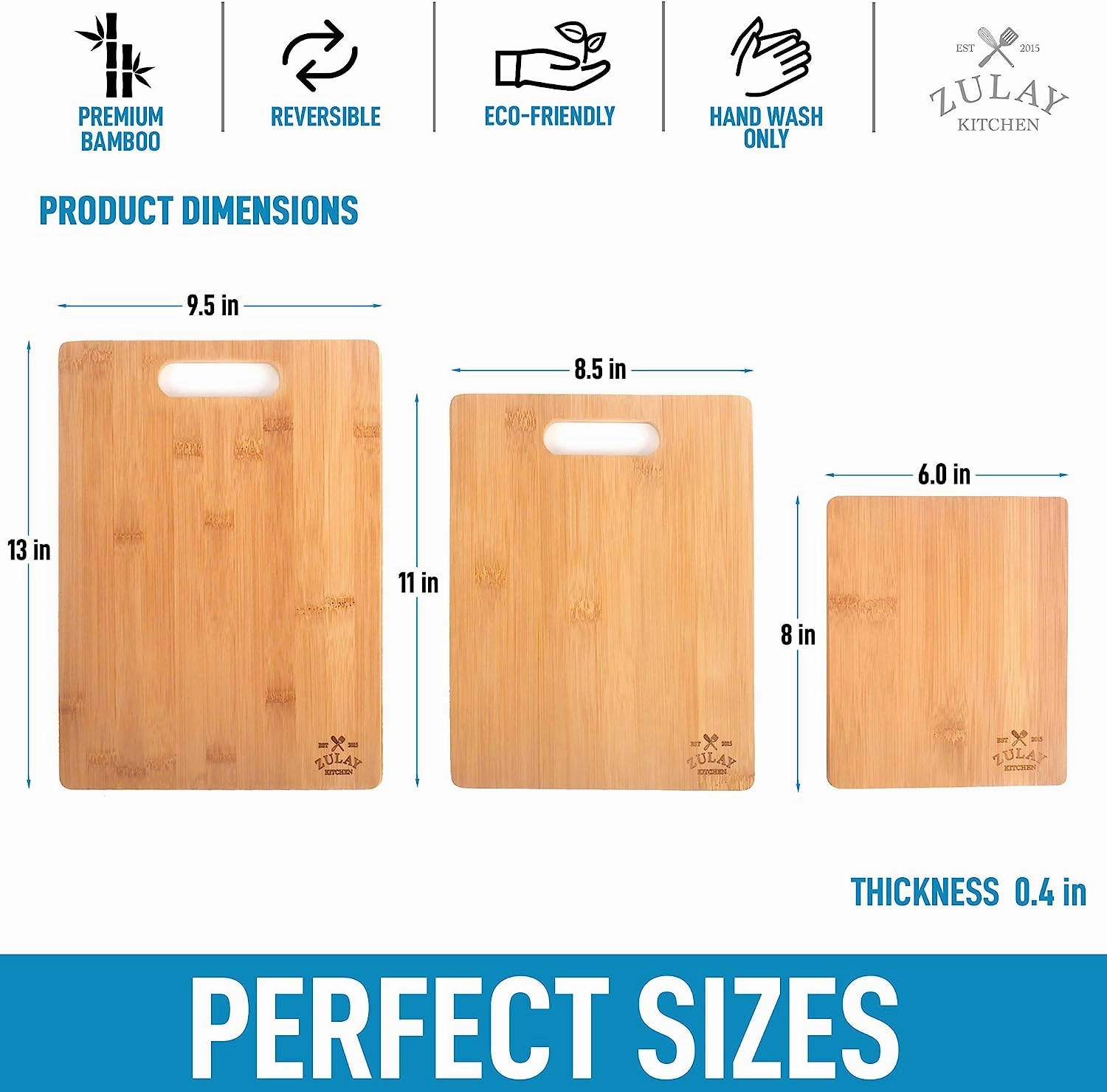 Bamboo Wooden Cutting Boards 3-Pc.