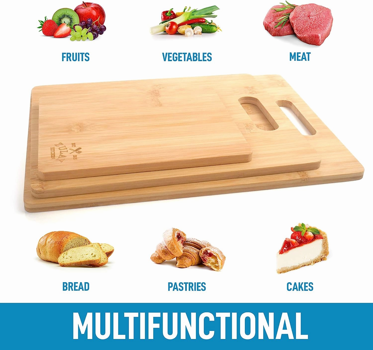 Bamboo Wooden Cutting Boards 3-Pc.
