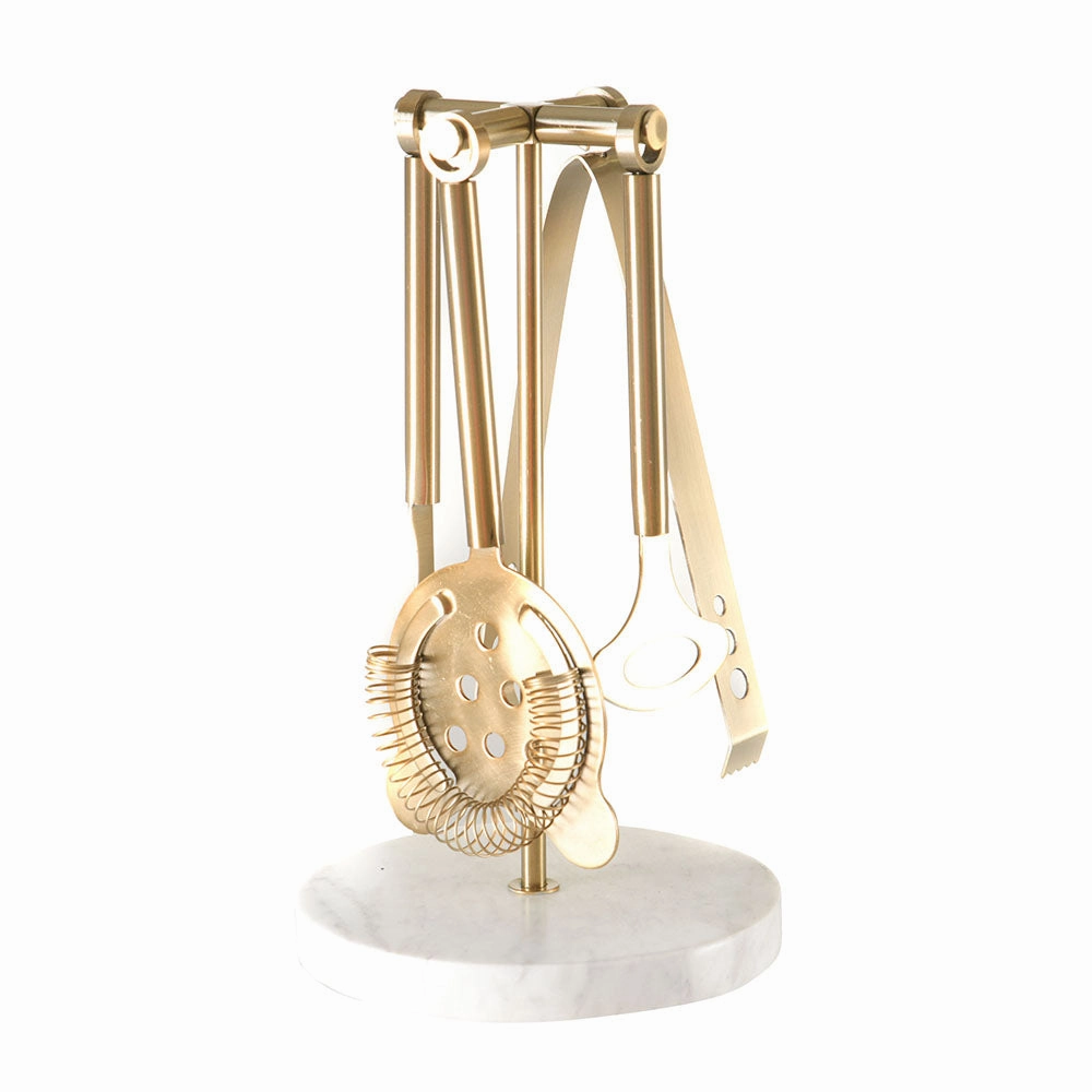 Bar Tool Set - Gold Stainless Steel with Marble Base