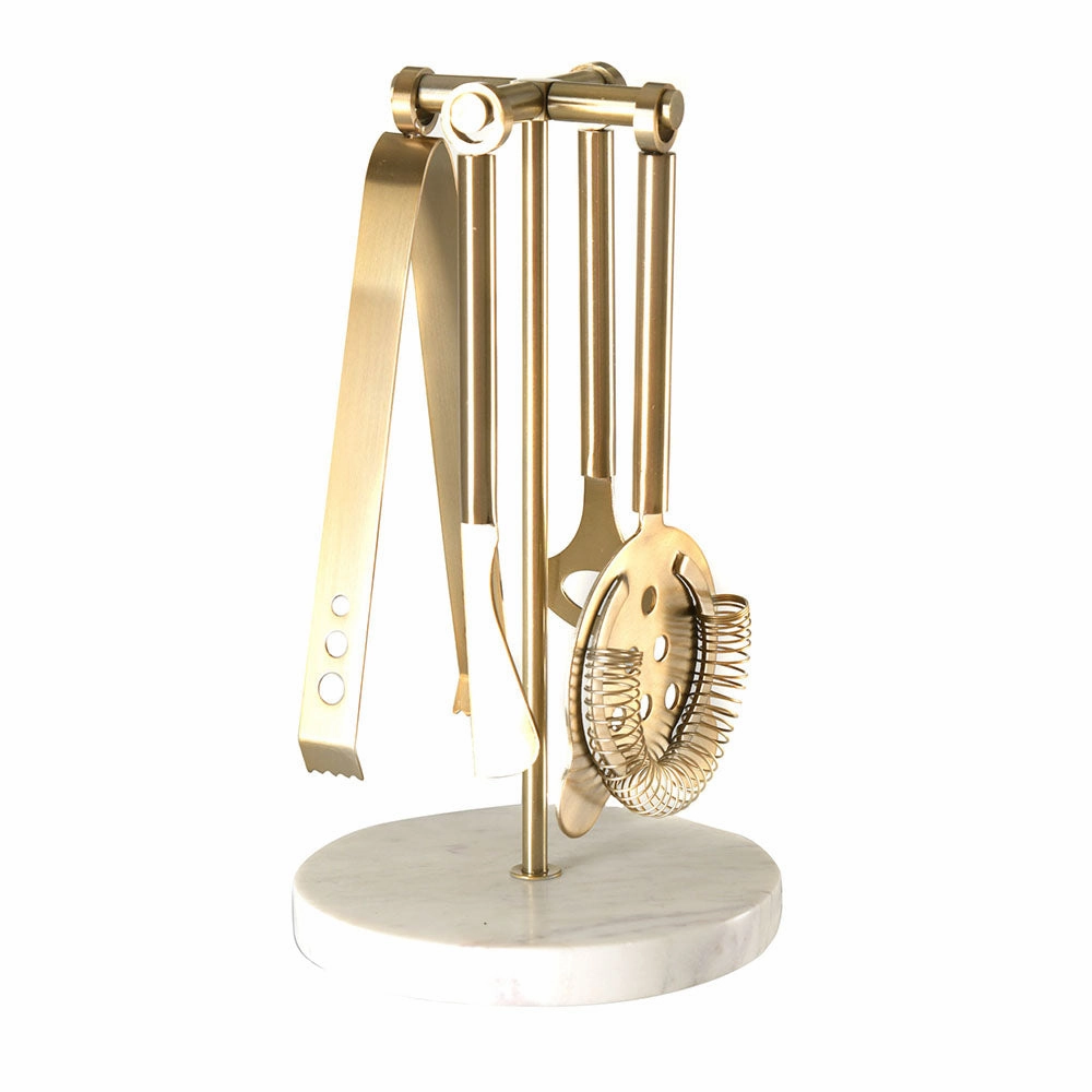 Bar Tool Set - Gold Stainless Steel with Marble Base