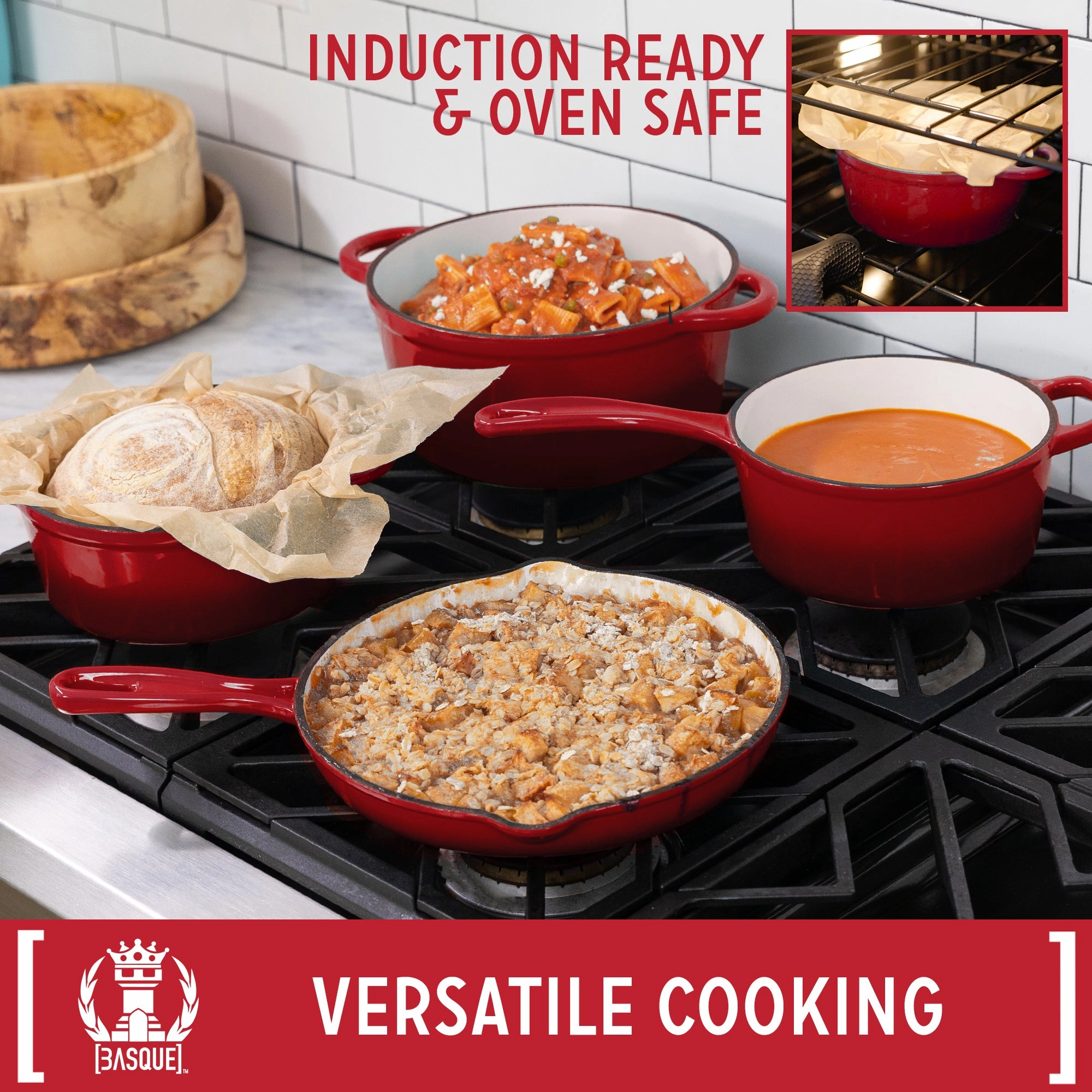 Basque Enameled Cast Iron Cookware Set, 7-Piece Set