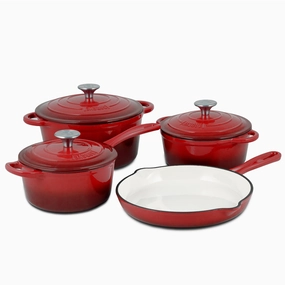 Basque Enameled Cast Iron Cookware Set, 7-Piece Set Cookware online kitchen sale