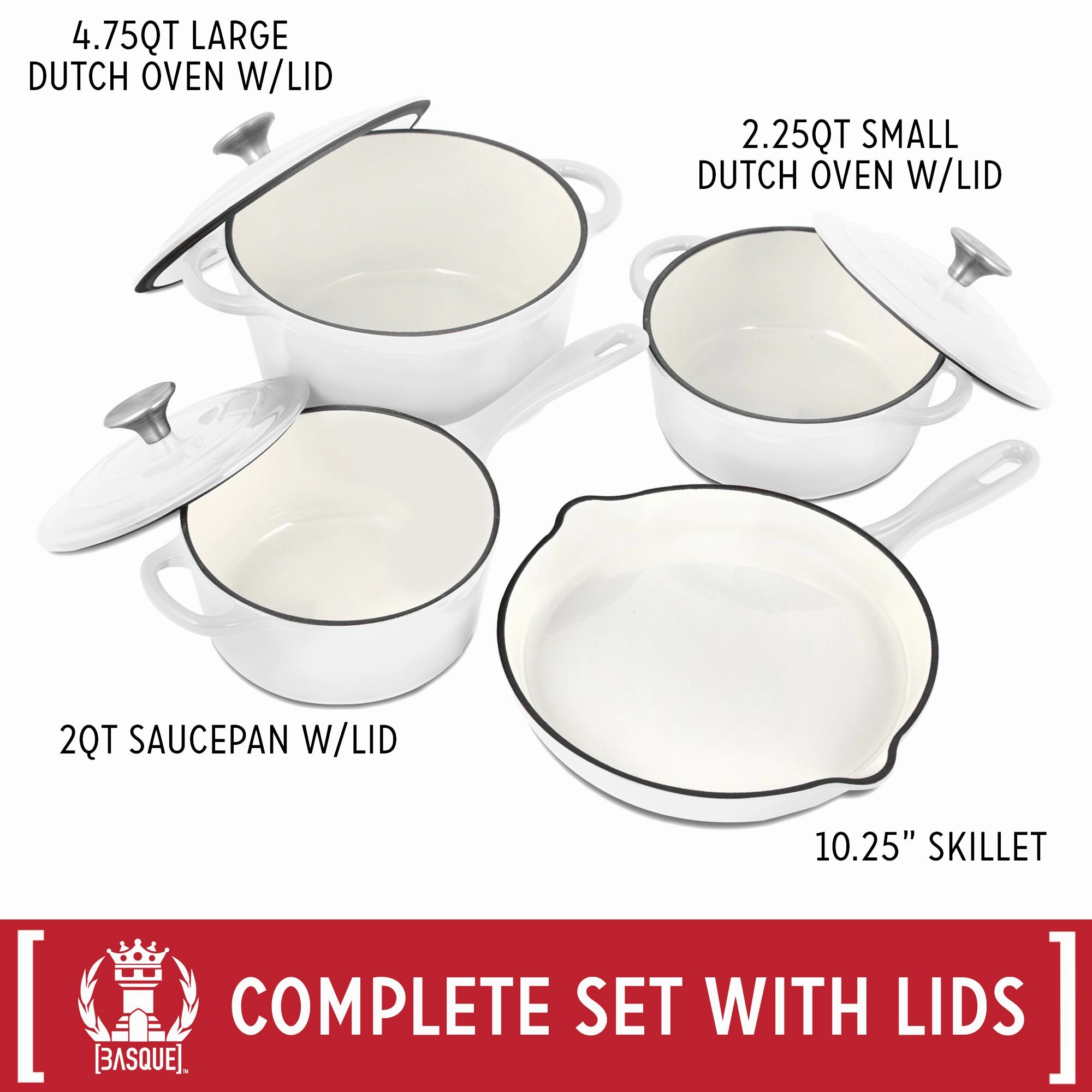 Basque Enameled Cast Iron Cookware Set, 7-Piece Set